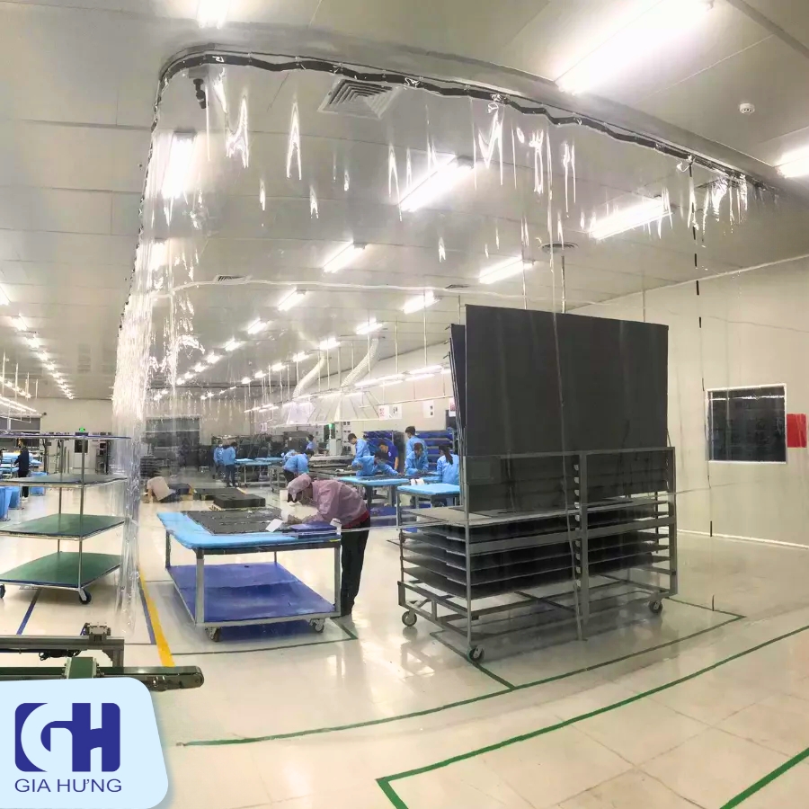 Rèm bạt kéo sun lắp phân chia không gian khu vực xưởng sản xuất thực phẩm