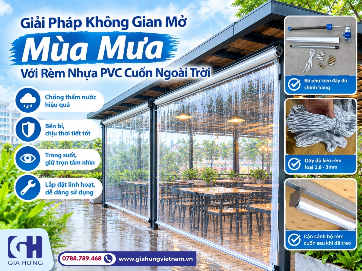Giải Pháp Không Gian Mở Mùa Mưa Với Rèm Nhựa PVC Cuốn Ngoài Trời